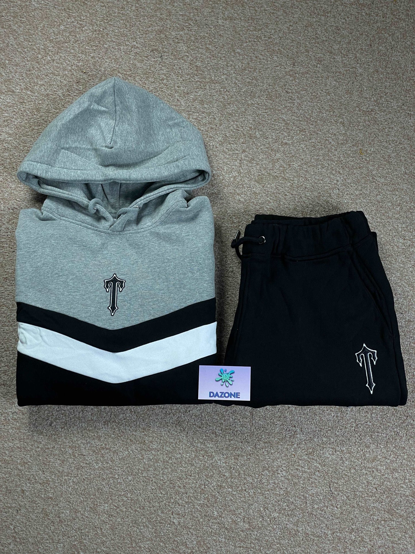 Trapstar V-Stripe Tracksuit - BLACK / WHITE / MARL GREY