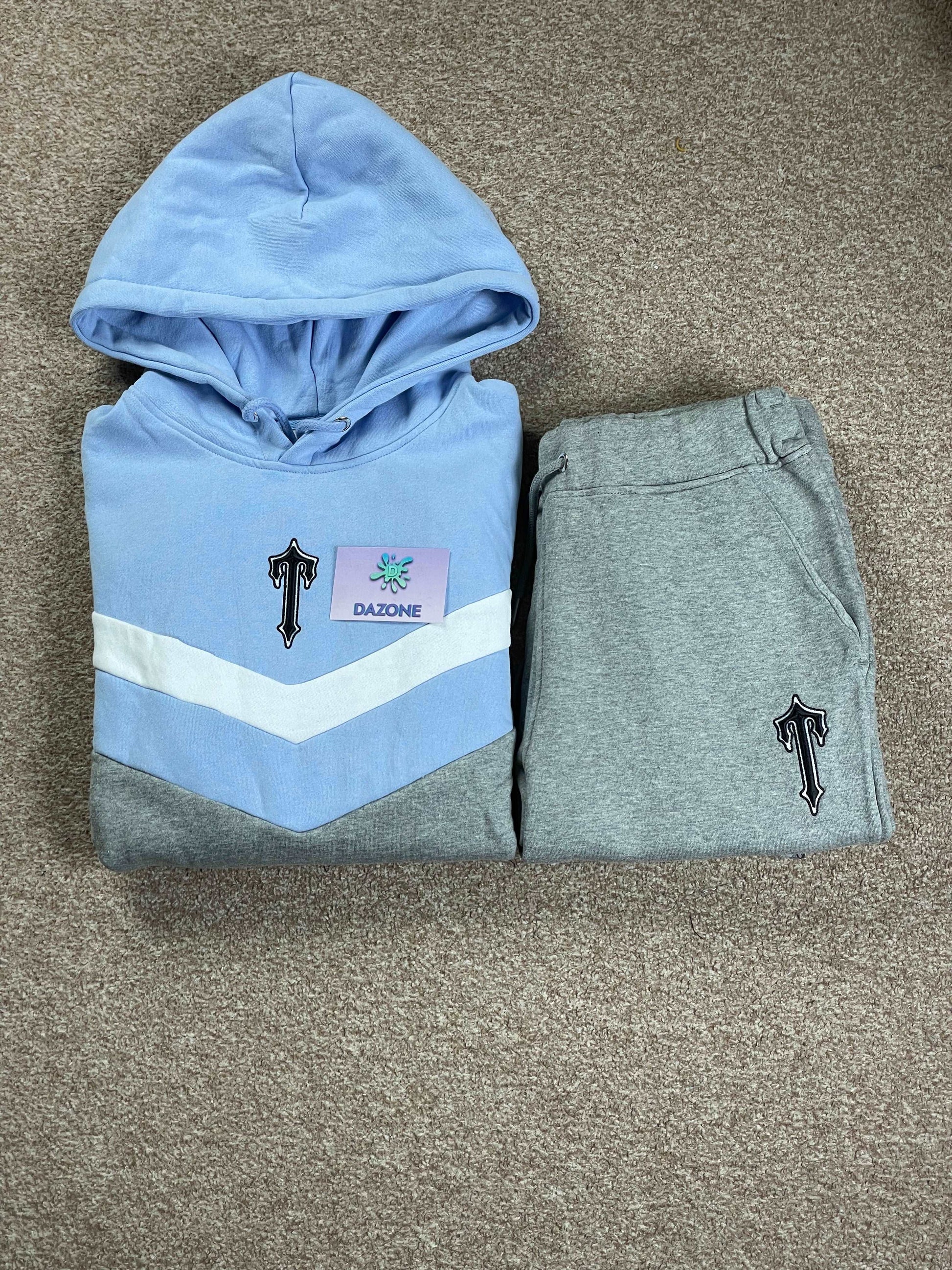 Trapstar V-Stripe Tracksuit - Cashmere Blue/White/Marl Grey – Dazone